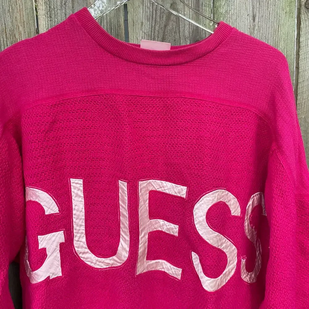 Guess Vintage Georges Marciano Knit Sweater/Sweatshirt Pink Block Letters  M
